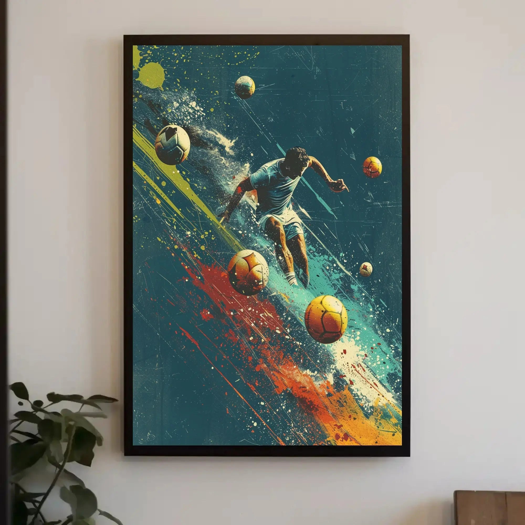 Dynamic Soccer Action: Energetic Digital Painting Sports Poster PosterGoat