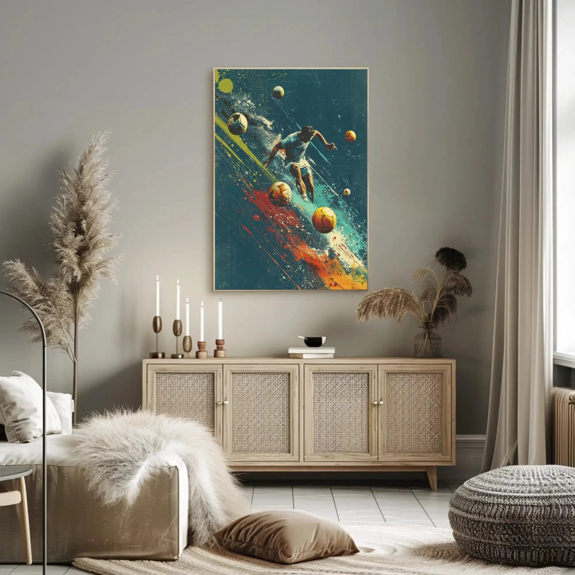 Dynamic Soccer Action: Energetic Digital Painting Sports Poster PosterGoat