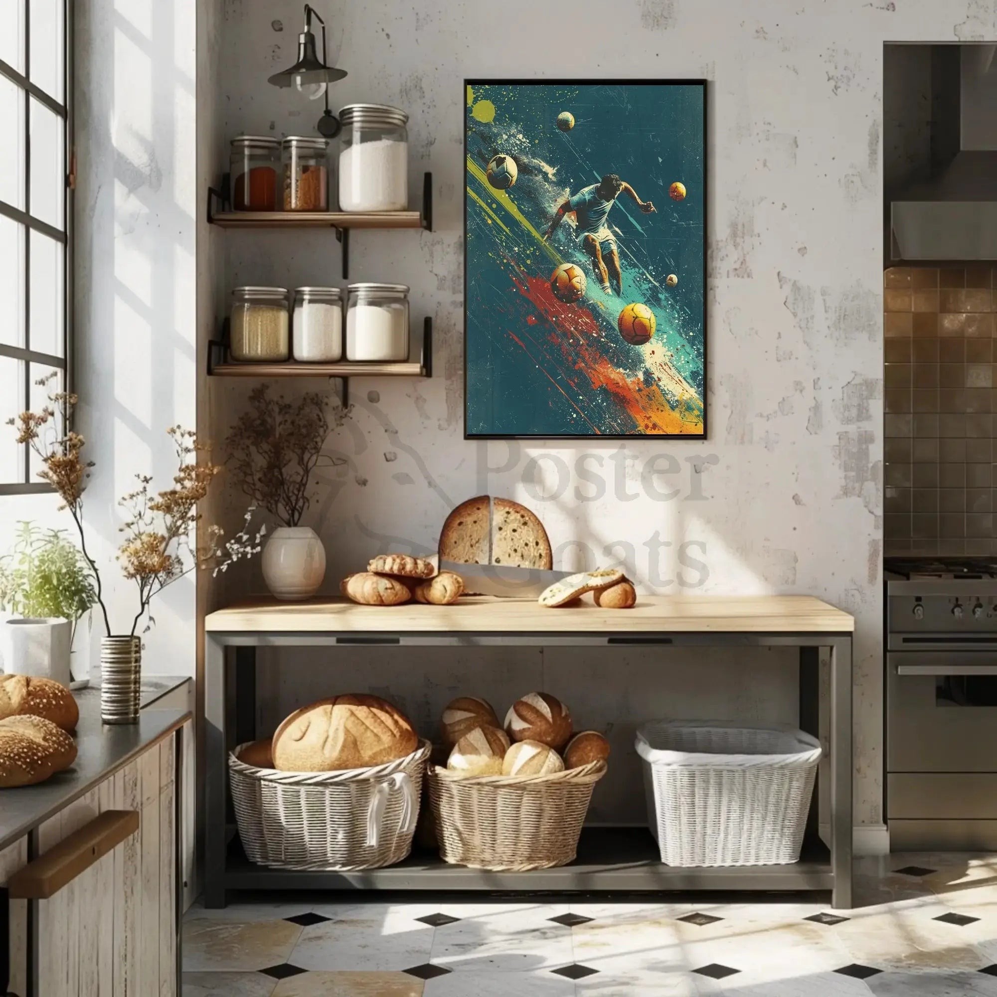 Dynamic Soccer Action: Energetic Digital Painting Sports Poster PosterGoat
