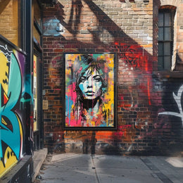 Dynamic Urban Portrait in Vibrant Colors Artistic Poster PosterGoat