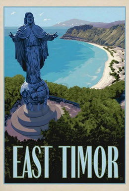 East Timor Coastal Statue Vintage Travel Poster PosterGoat