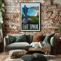 East Timor Coastal Statue Vintage Travel Poster PosterGoat