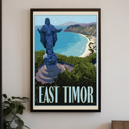 East Timor Coastal Statue Vintage Travel Poster PosterGoat