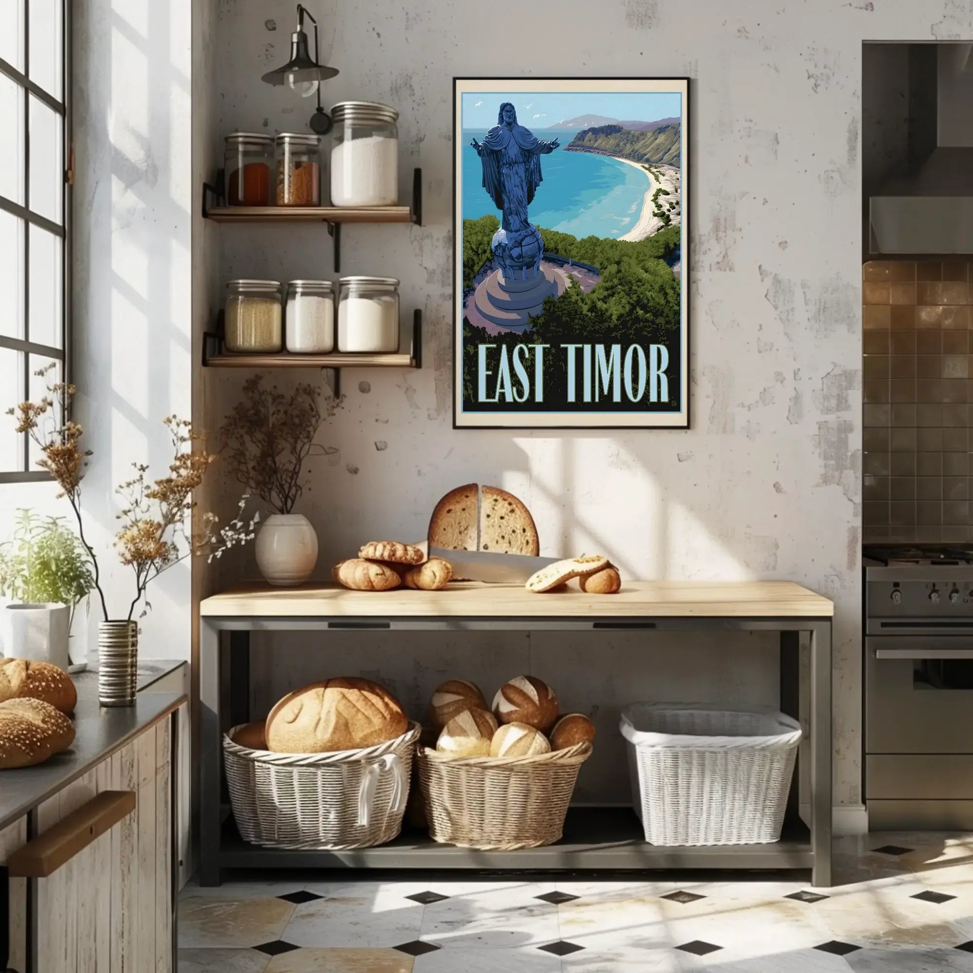 East Timor Coastal Statue Vintage Travel Poster PosterGoat