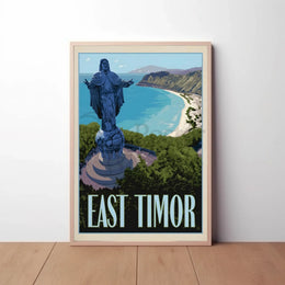 East Timor Coastal Statue Vintage Travel Poster PosterGoat