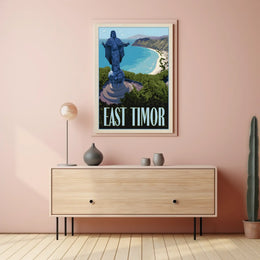 East Timor Coastal Statue Vintage Travel Poster PosterGoat