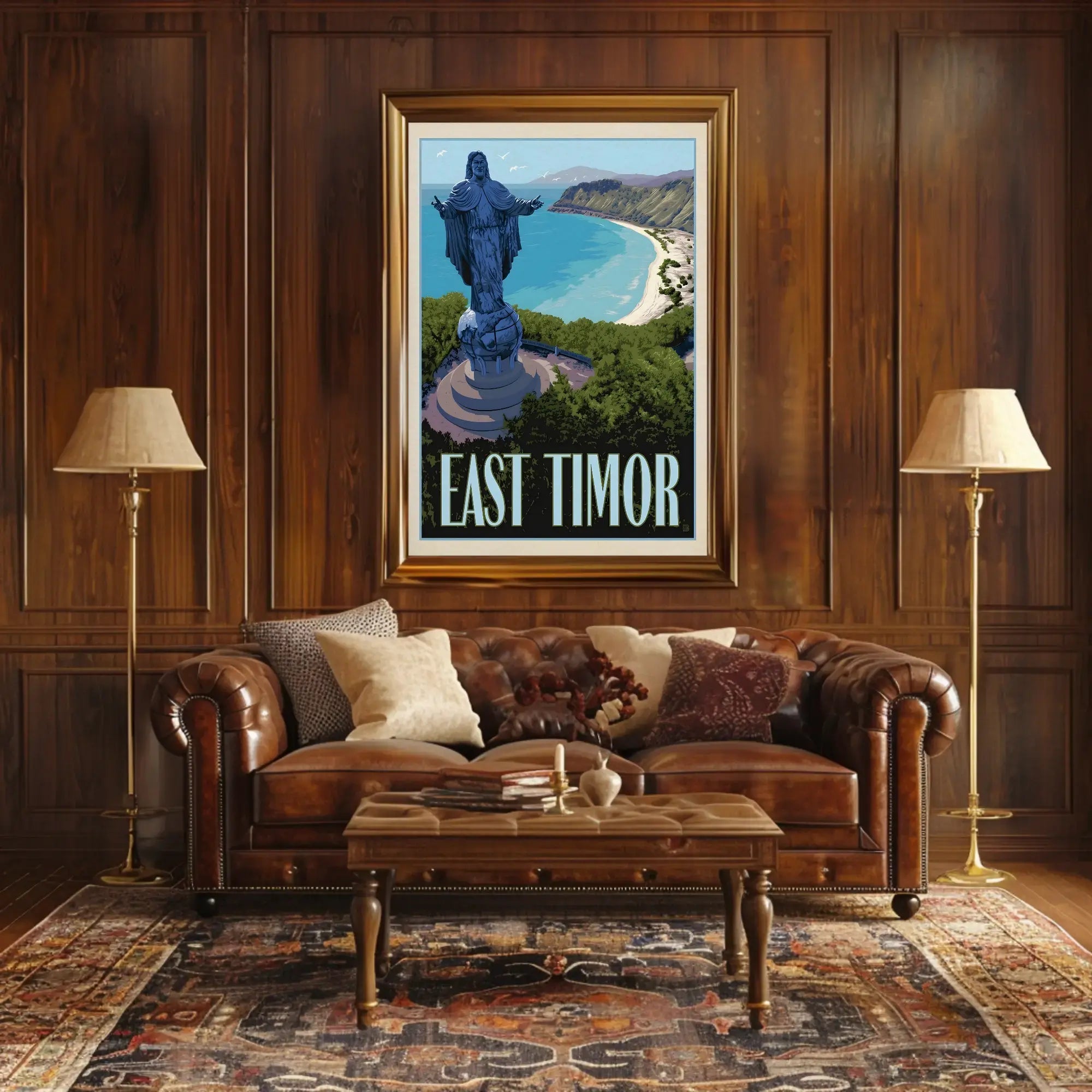 East Timor Coastal Statue Vintage Travel Poster PosterGoat