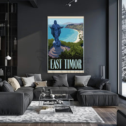 East Timor Coastal Statue Vintage Travel Poster PosterGoat