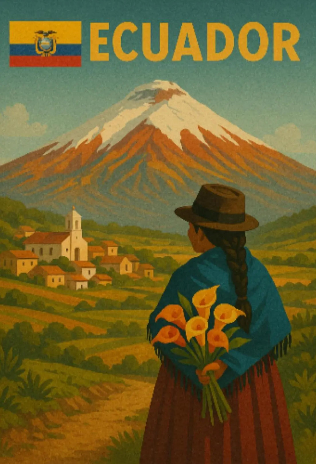 Ecuadorian Volcano Nostalgia: Cultural Travel Poster PosterGoat