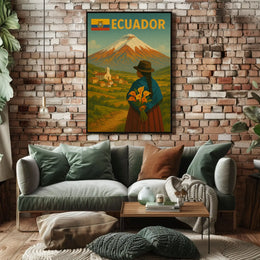 Ecuadorian Volcano Nostalgia: Cultural Travel Poster PosterGoat