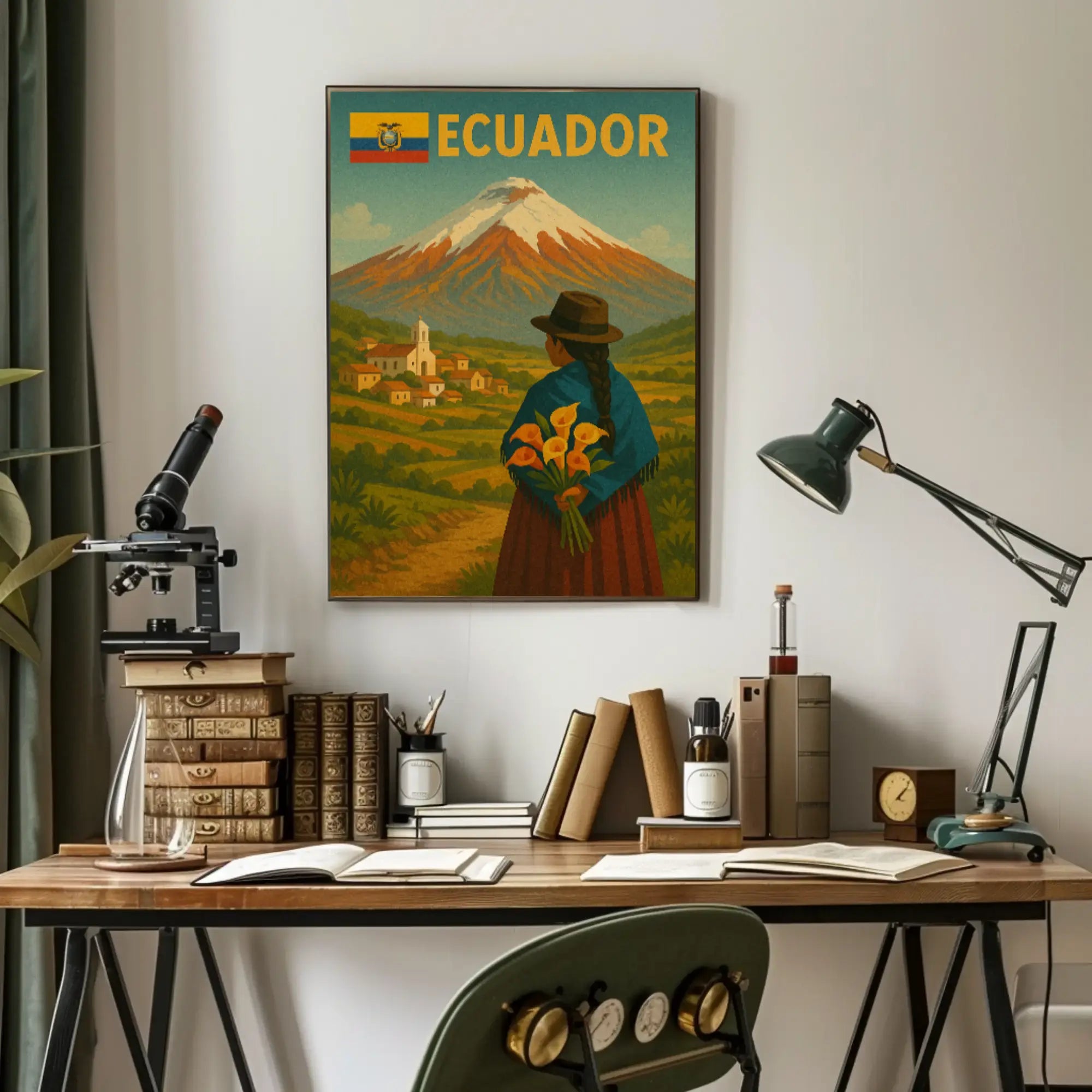 Ecuadorian Volcano Nostalgia: Cultural Travel Poster PosterGoat