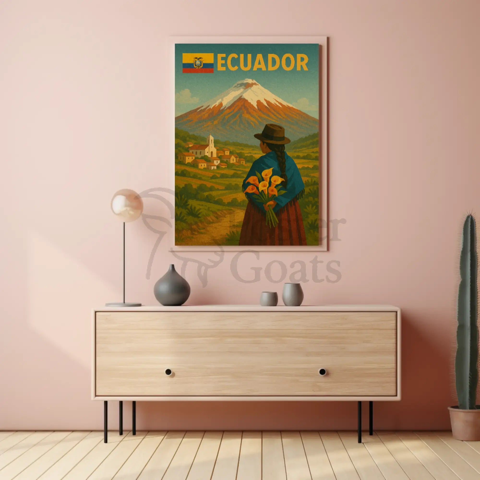 Ecuadorian Volcano Nostalgia: Cultural Travel Poster PosterGoat
