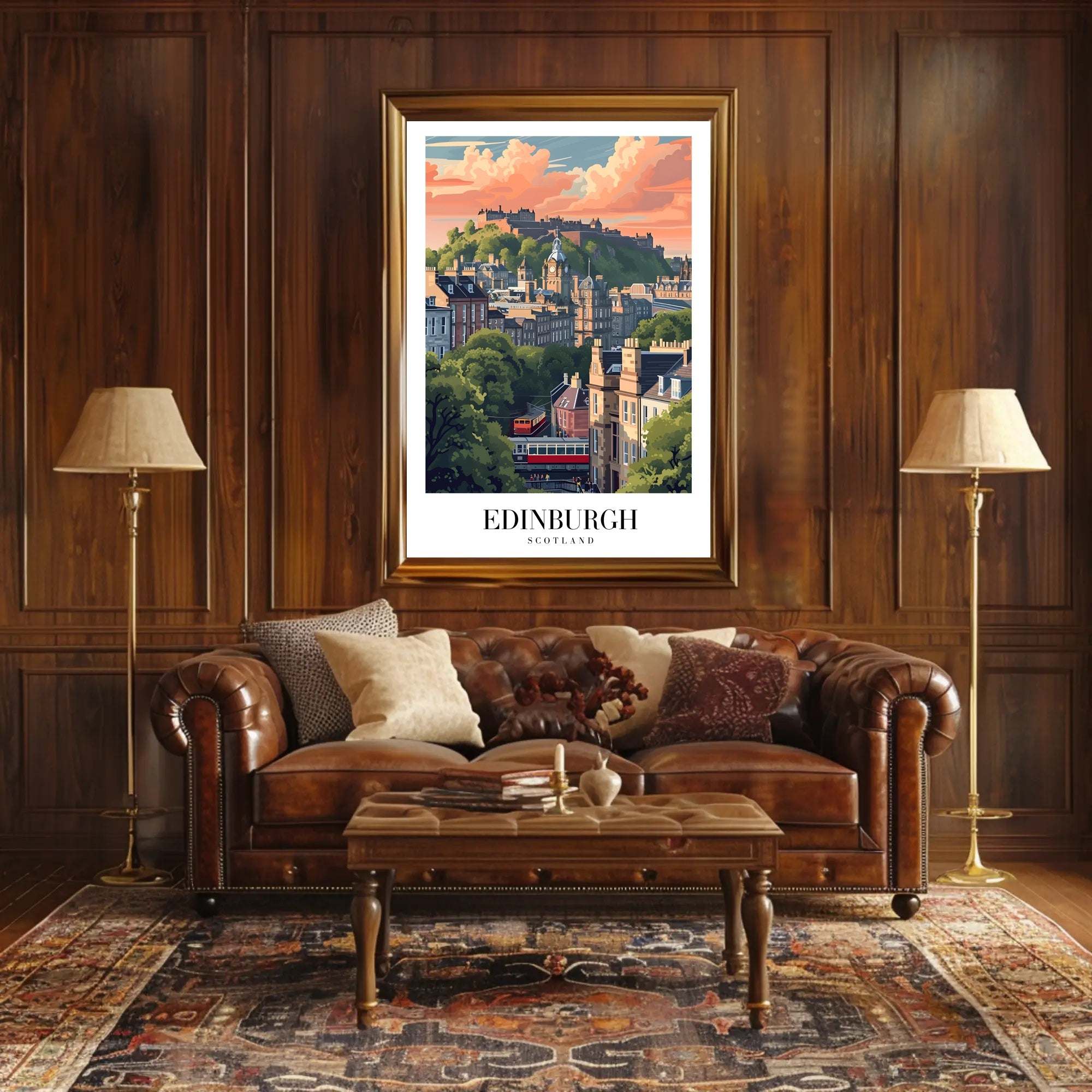 Edinburgh Cityscape Vintage Travel Poster PosterGoat