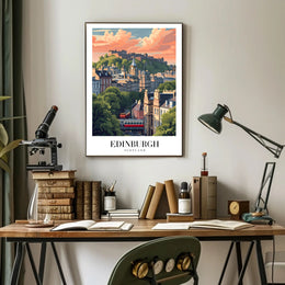 Edinburgh Cityscape Vintage Travel Poster PosterGoat