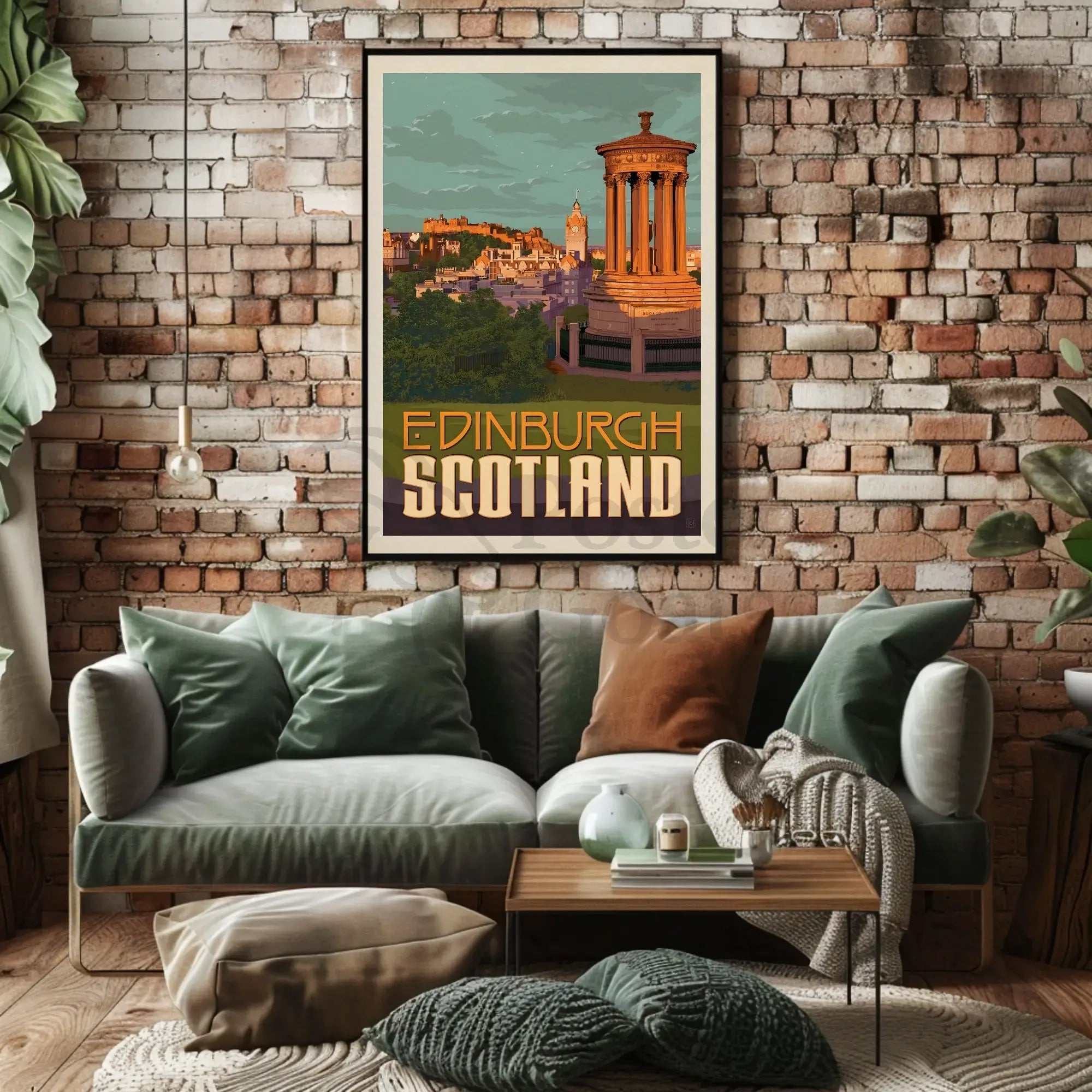 Edinburgh Iconic Landmark Vintage Travel Poster PosterGoat