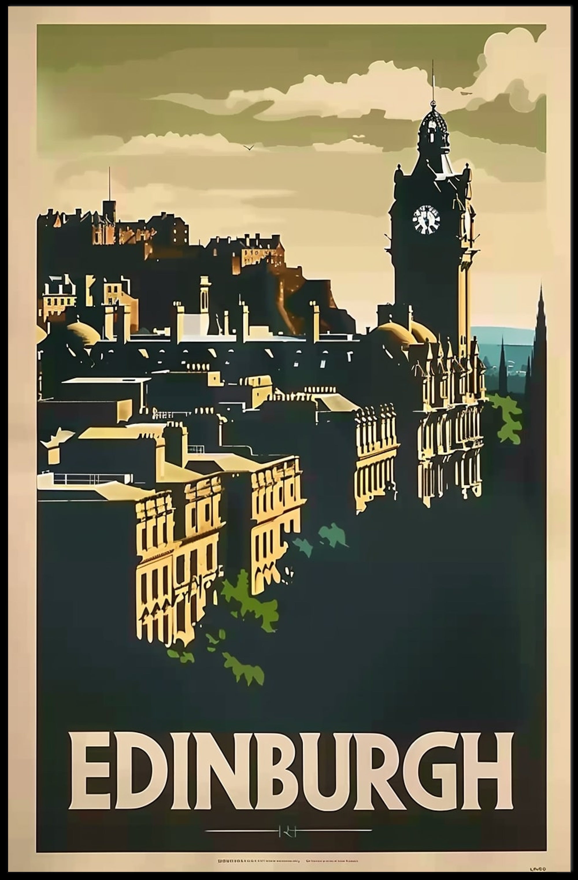 Edinburgh Iconic Skyline Vintage Travel Poster PosterGoat