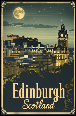 Edinburgh Nightscape Vintage Travel Poster PosterGoat