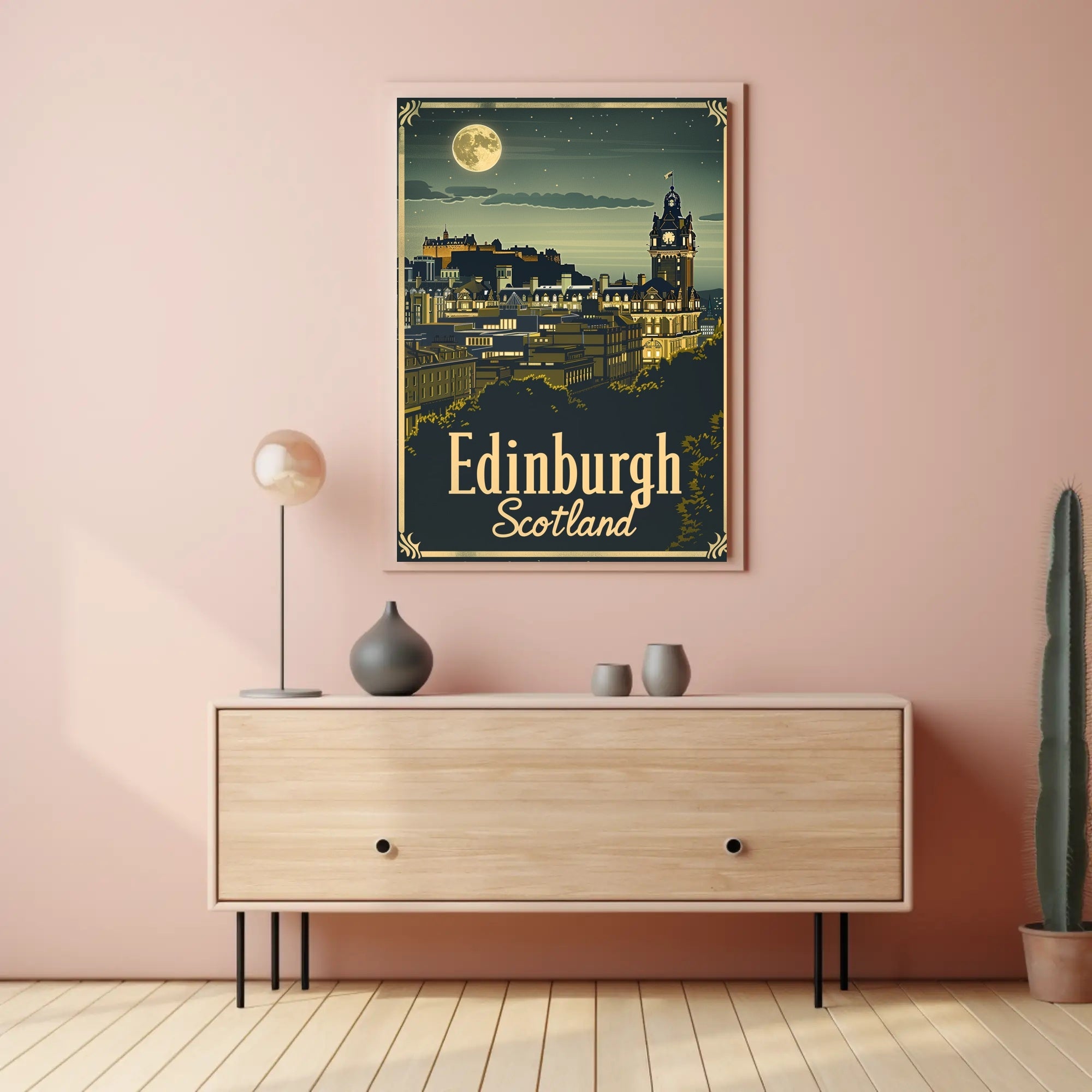 Edinburgh Nightscape Vintage Travel Poster PosterGoat