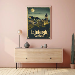 Edinburgh Nightscape Vintage Travel Poster PosterGoat