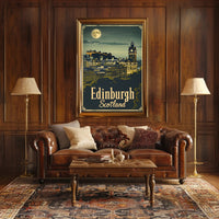 Edinburgh Nightscape Vintage Travel Poster PosterGoat