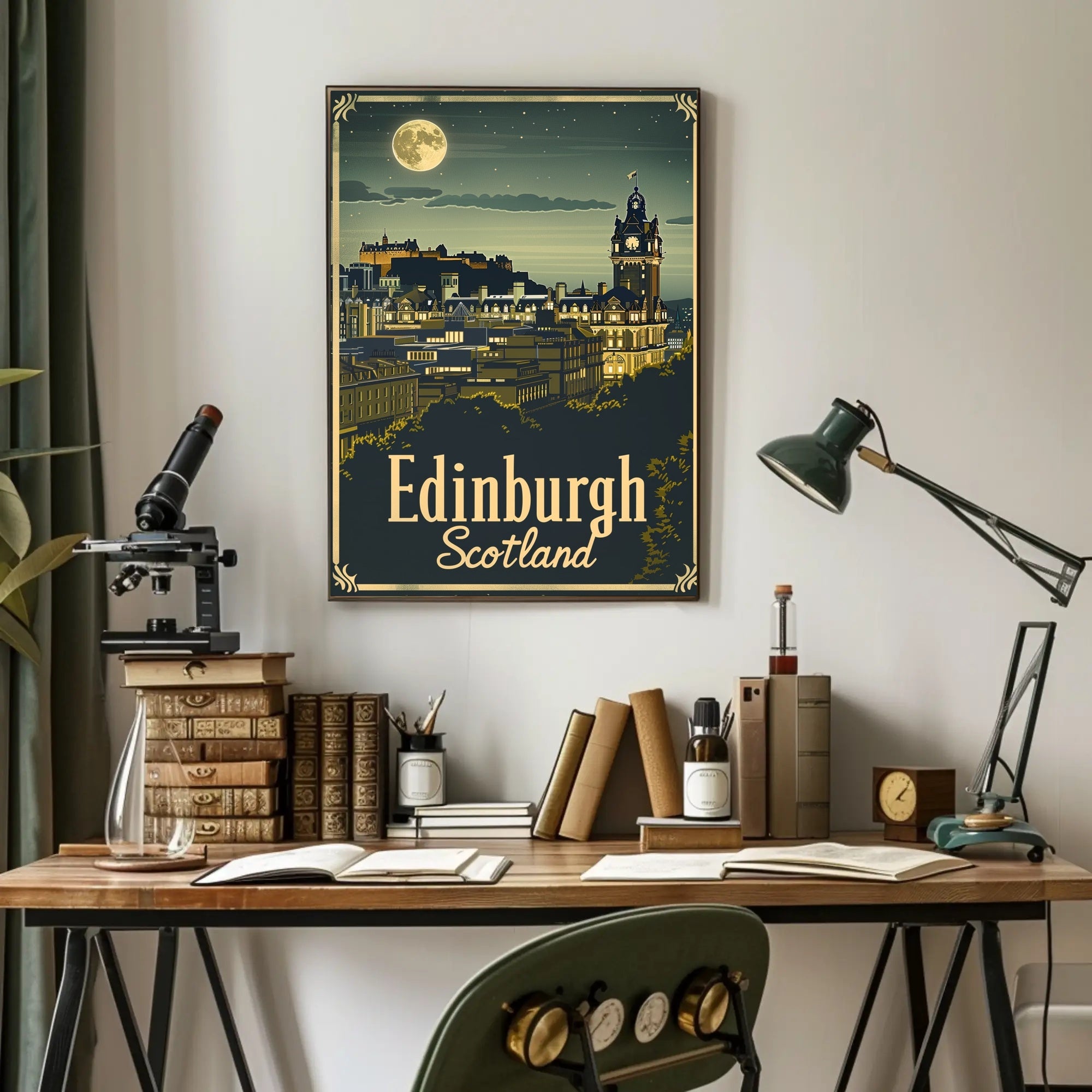 Edinburgh Nightscape Vintage Travel Poster PosterGoat