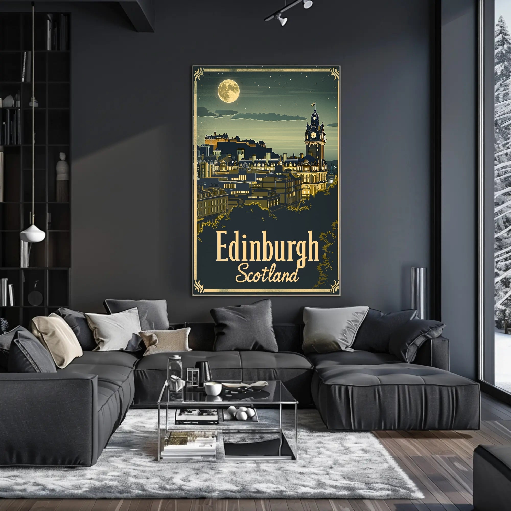 Edinburgh Nightscape Vintage Travel Poster PosterGoat
