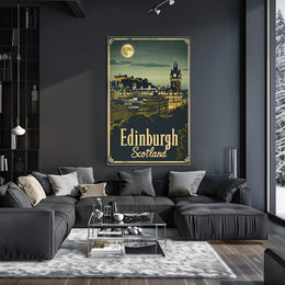 Edinburgh Nightscape Vintage Travel Poster PosterGoat