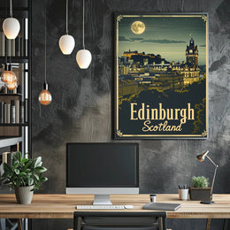 Edinburgh Nightscape Vintage Travel Poster PosterGoat
