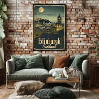 Edinburgh Nightscape Vintage Travel Poster PosterGoat