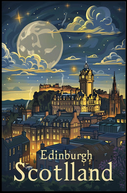 Edinburgh Under Starry Night Modern Urban Cityscape Poster PosterGoat