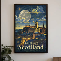 Edinburgh Under Starry Night Modern Urban Cityscape Poster PosterGoat