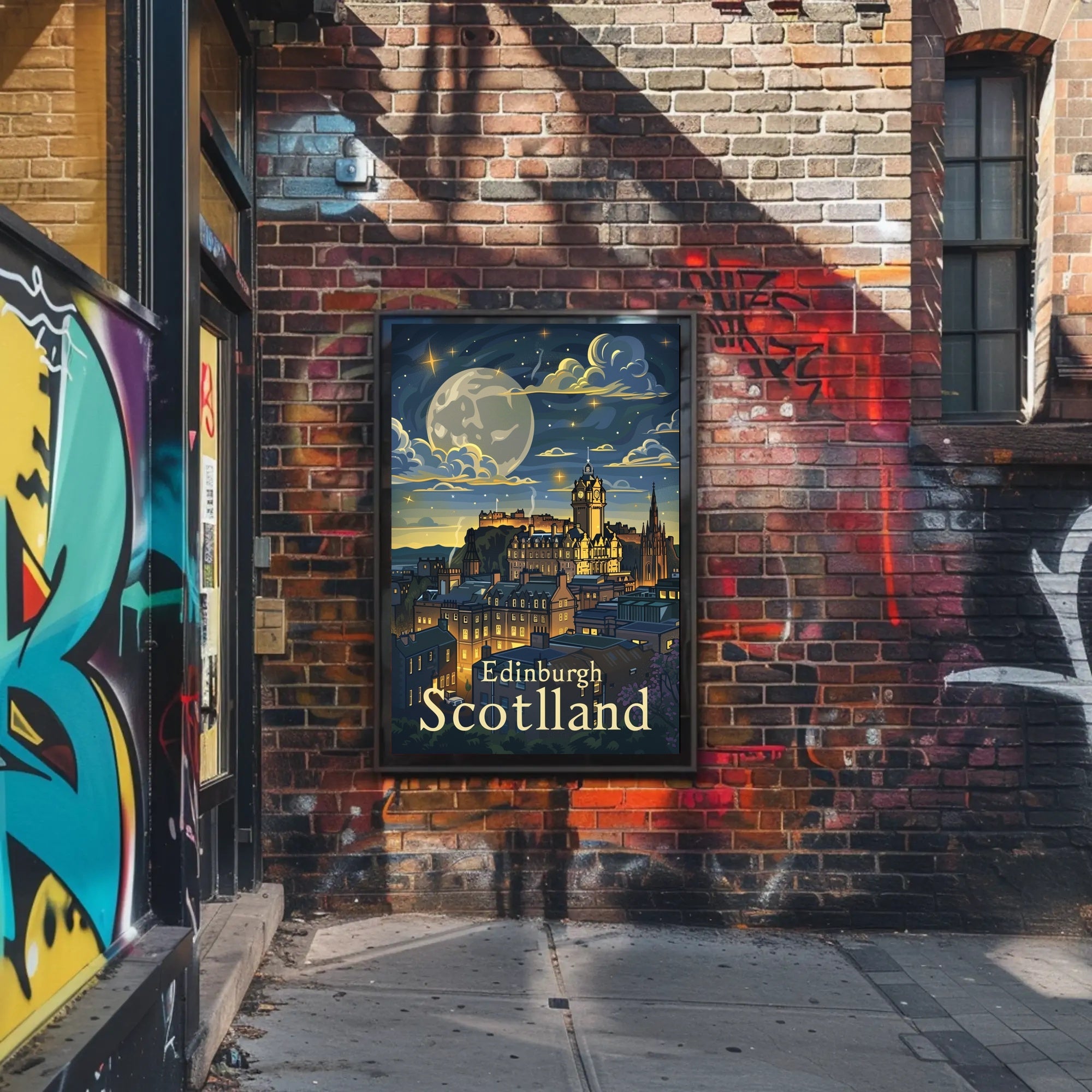 Edinburgh Under Starry Night Modern Urban Cityscape Poster PosterGoat