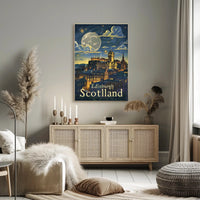 Edinburgh Under Starry Night Modern Urban Cityscape Poster PosterGoat