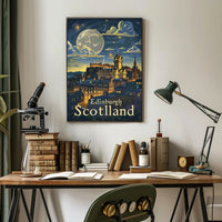 Edinburgh Under Starry Night Modern Urban Cityscape Poster PosterGoat