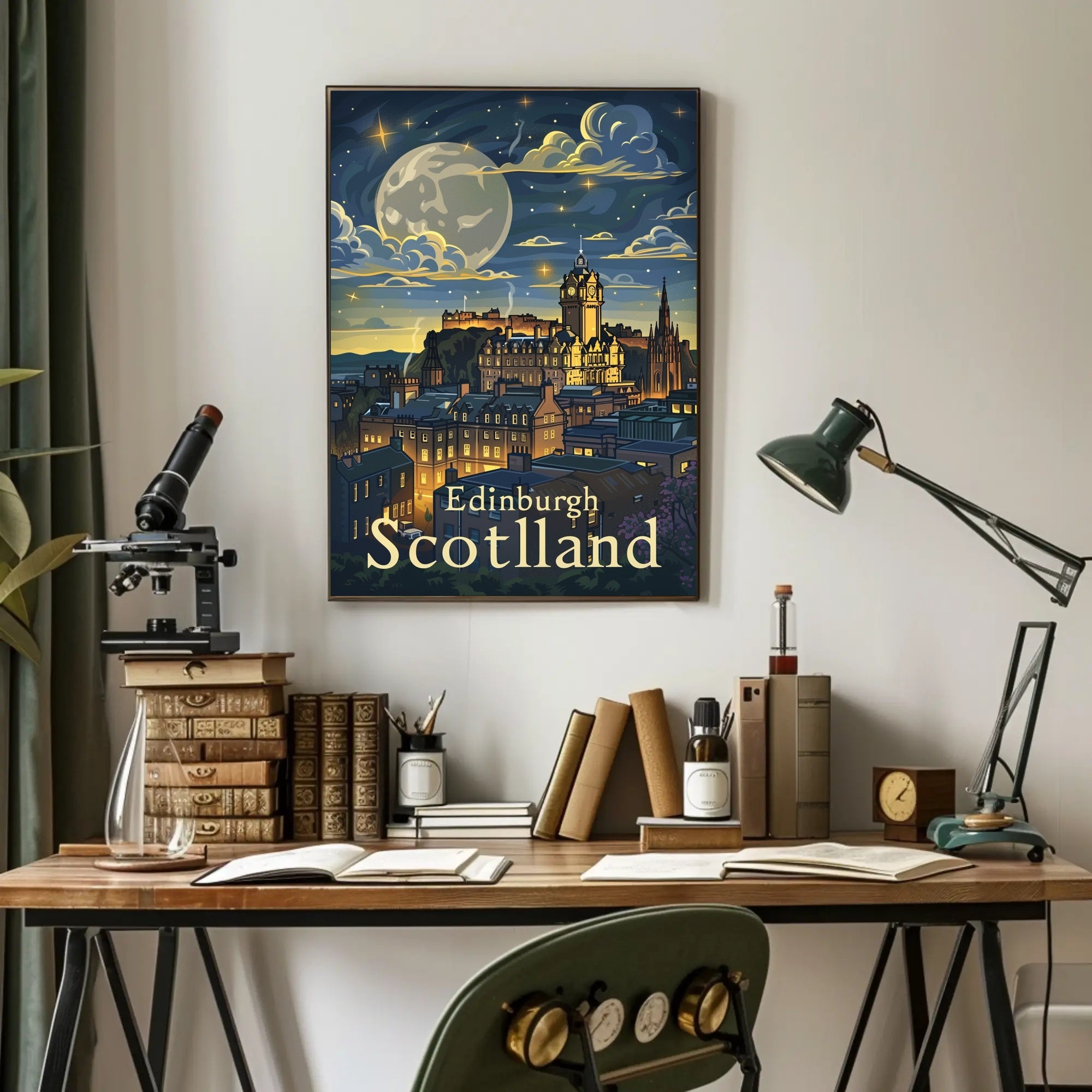 Edinburgh Under Starry Night Modern Urban Cityscape Poster PosterGoat