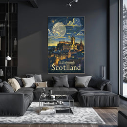Edinburgh Under Starry Night Modern Urban Cityscape Poster PosterGoat