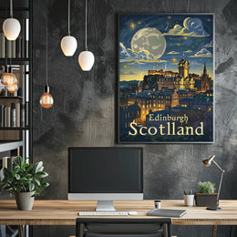 Edinburgh Under Starry Night Modern Urban Cityscape Poster PosterGoat