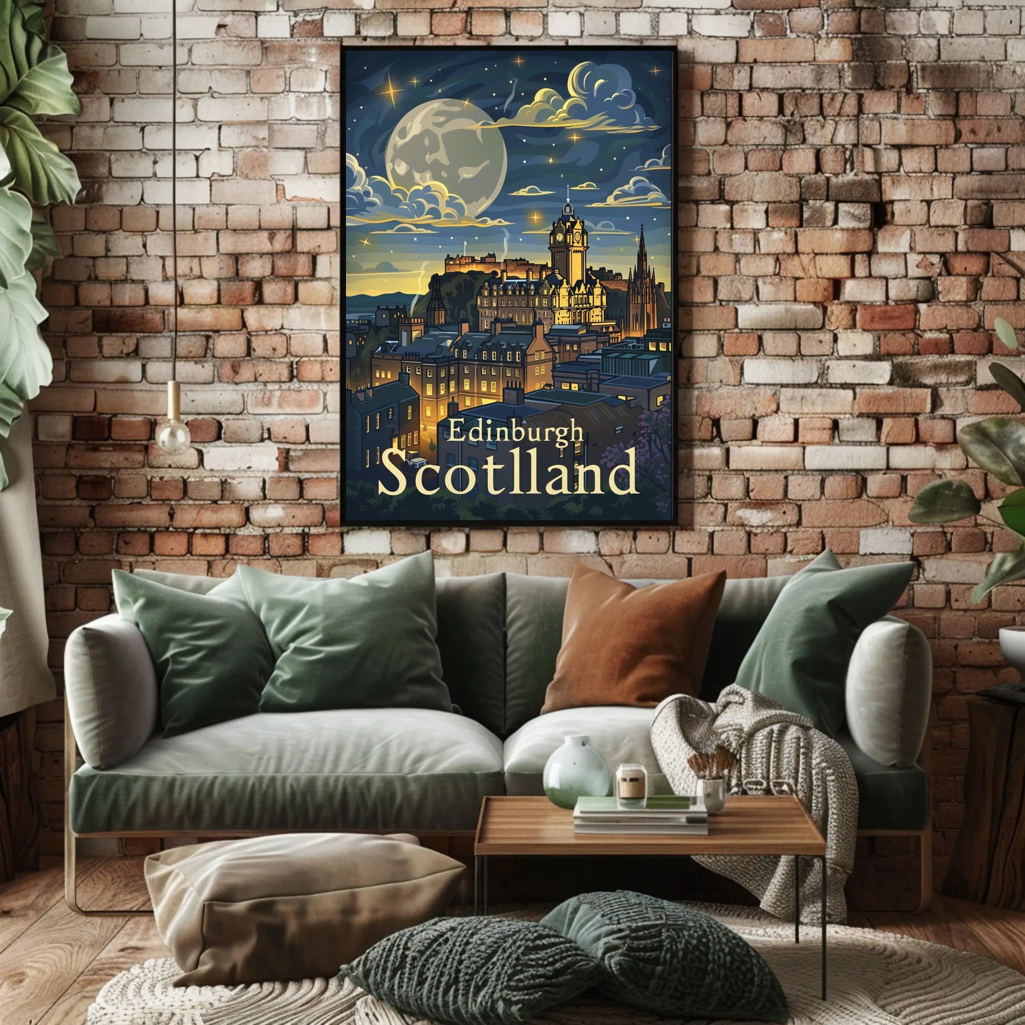 Edinburgh Under Starry Night Modern Urban Cityscape Poster PosterGoat