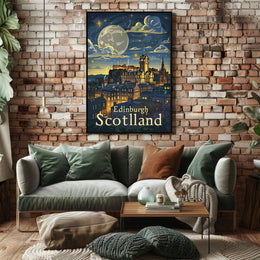 Edinburgh Under Starry Night Modern Urban Cityscape Poster PosterGoat