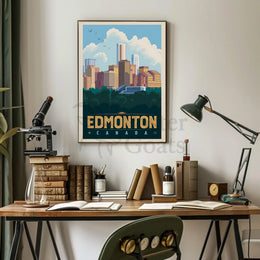 Edmonton Cityscape Vintage Travel Poster PosterGoat