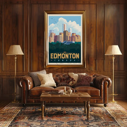Edmonton Cityscape Vintage Travel Poster PosterGoat