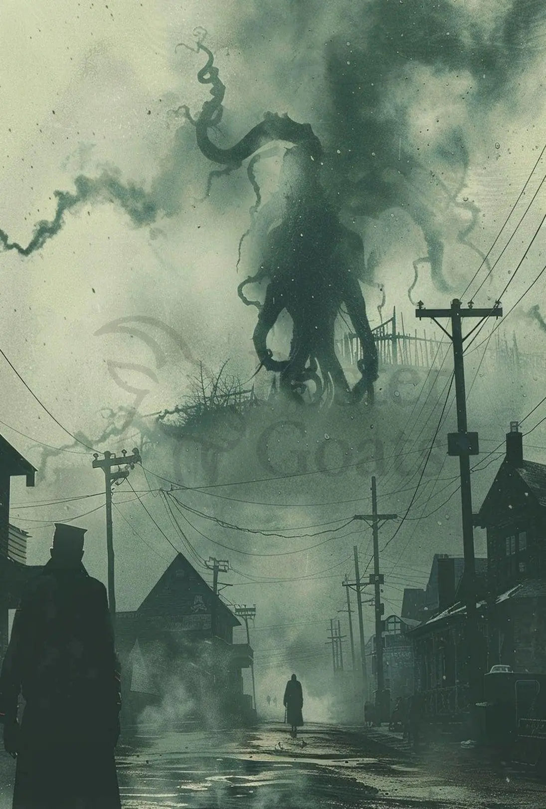 Eerie Tentacled Creature Invades Vintage Horror Art Poster PosterGoat