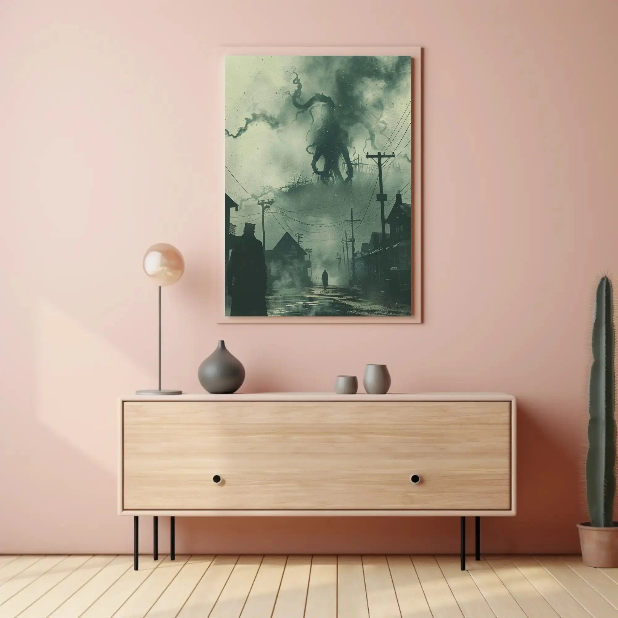 Eerie Tentacled Creature Invades Vintage Horror Art Poster PosterGoat