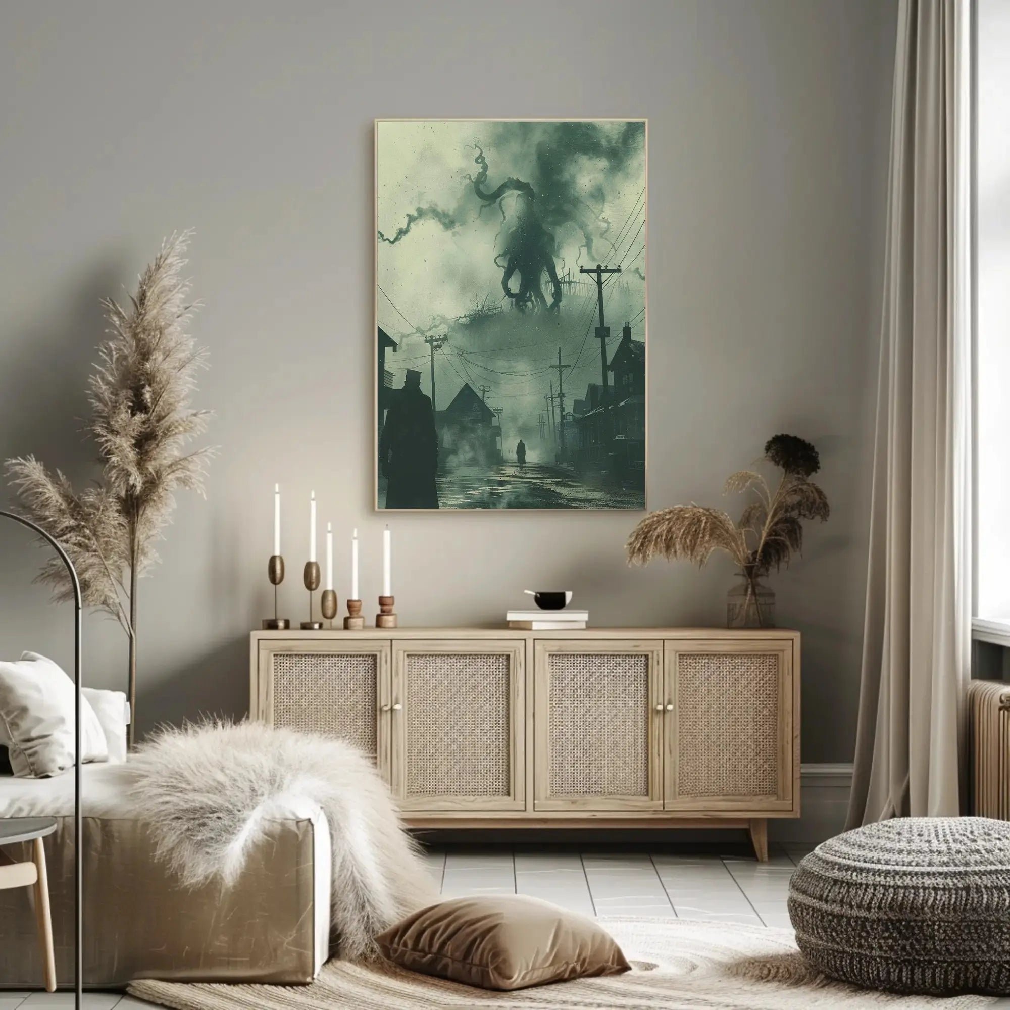 Eerie Tentacled Creature Invades Vintage Horror Art Poster PosterGoat