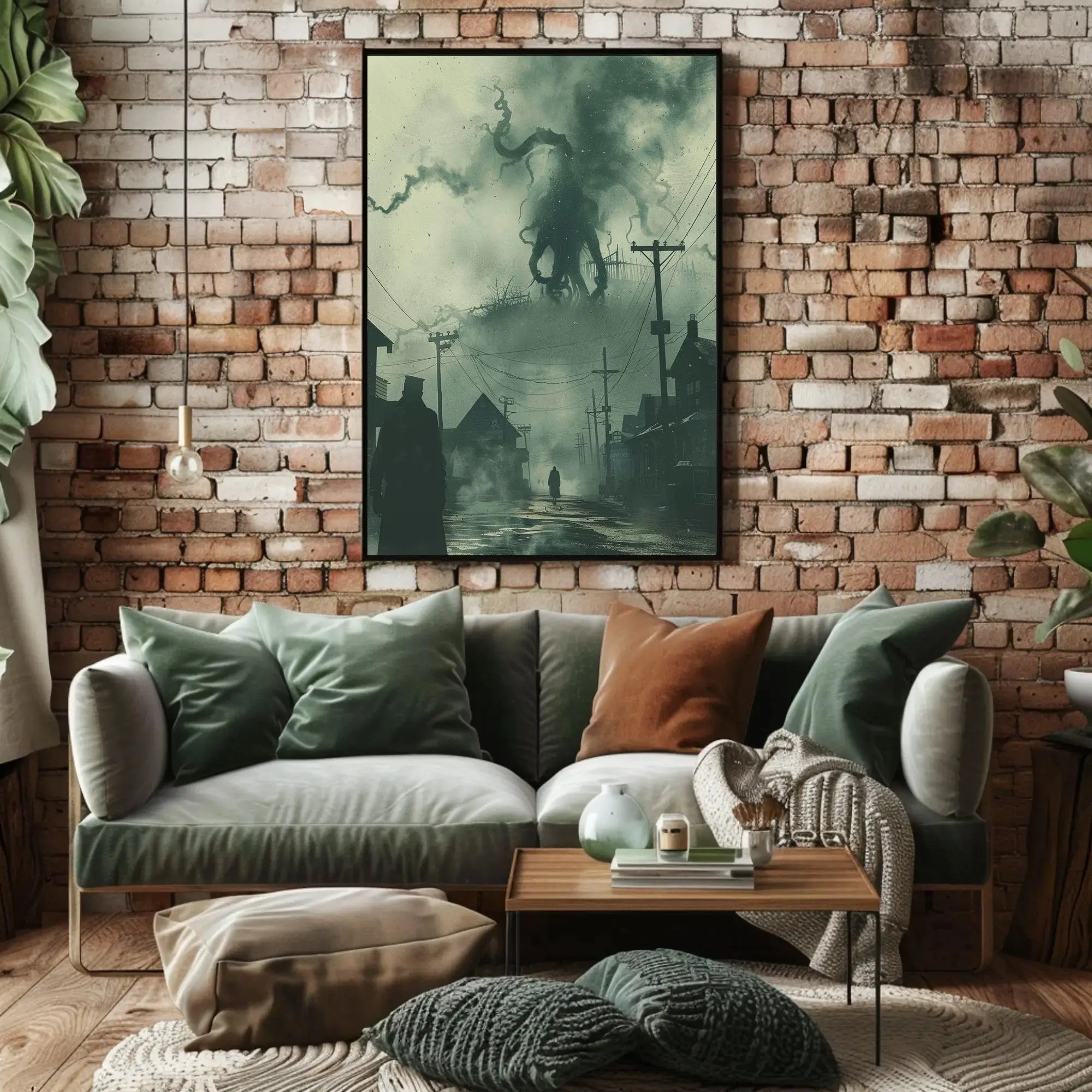 Eerie Tentacled Creature Invades Vintage Horror Art Poster PosterGoat
