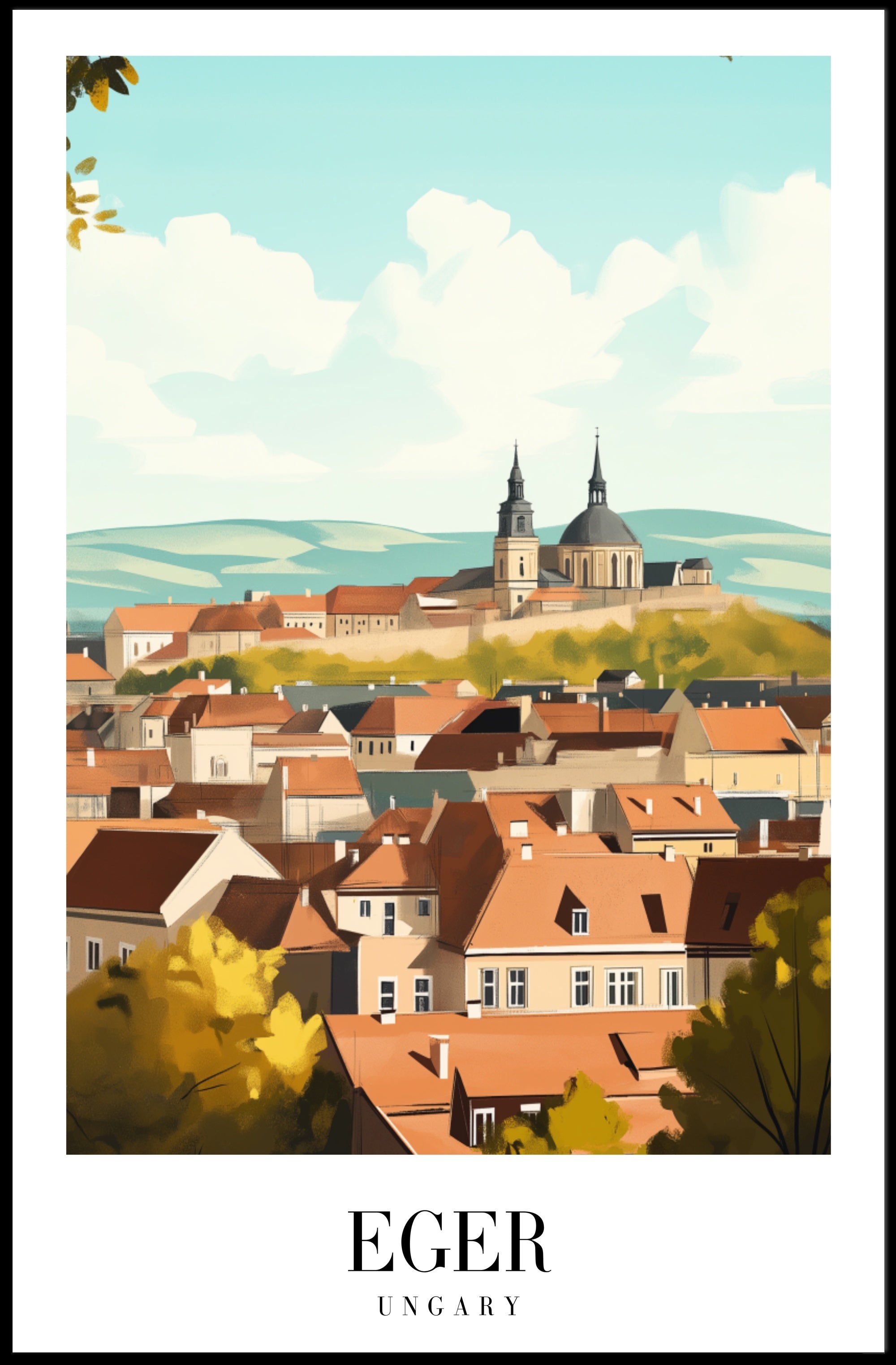 Eger Hungary Aerial View Modern Travel Poster PosterGoat