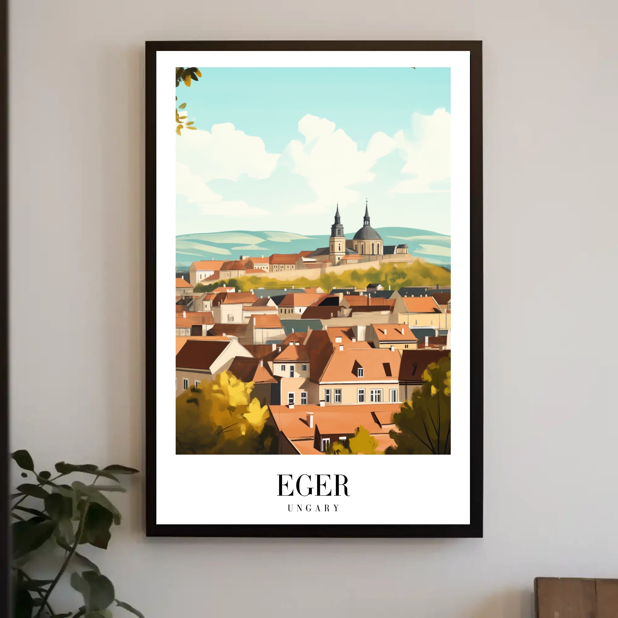 Eger Hungary Aerial View Modern Travel Poster PosterGoat