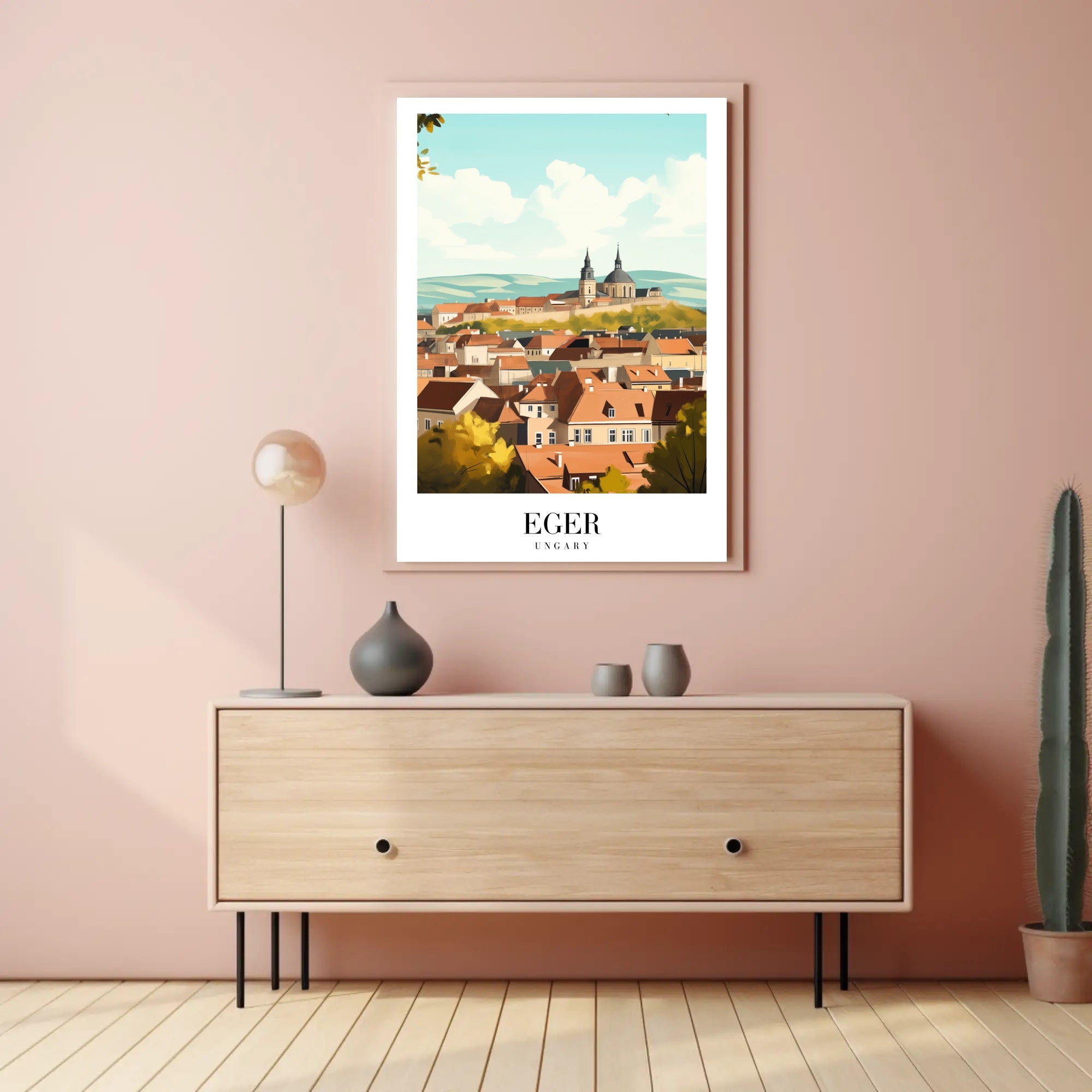 Eger Hungary Aerial View Modern Travel Poster PosterGoat