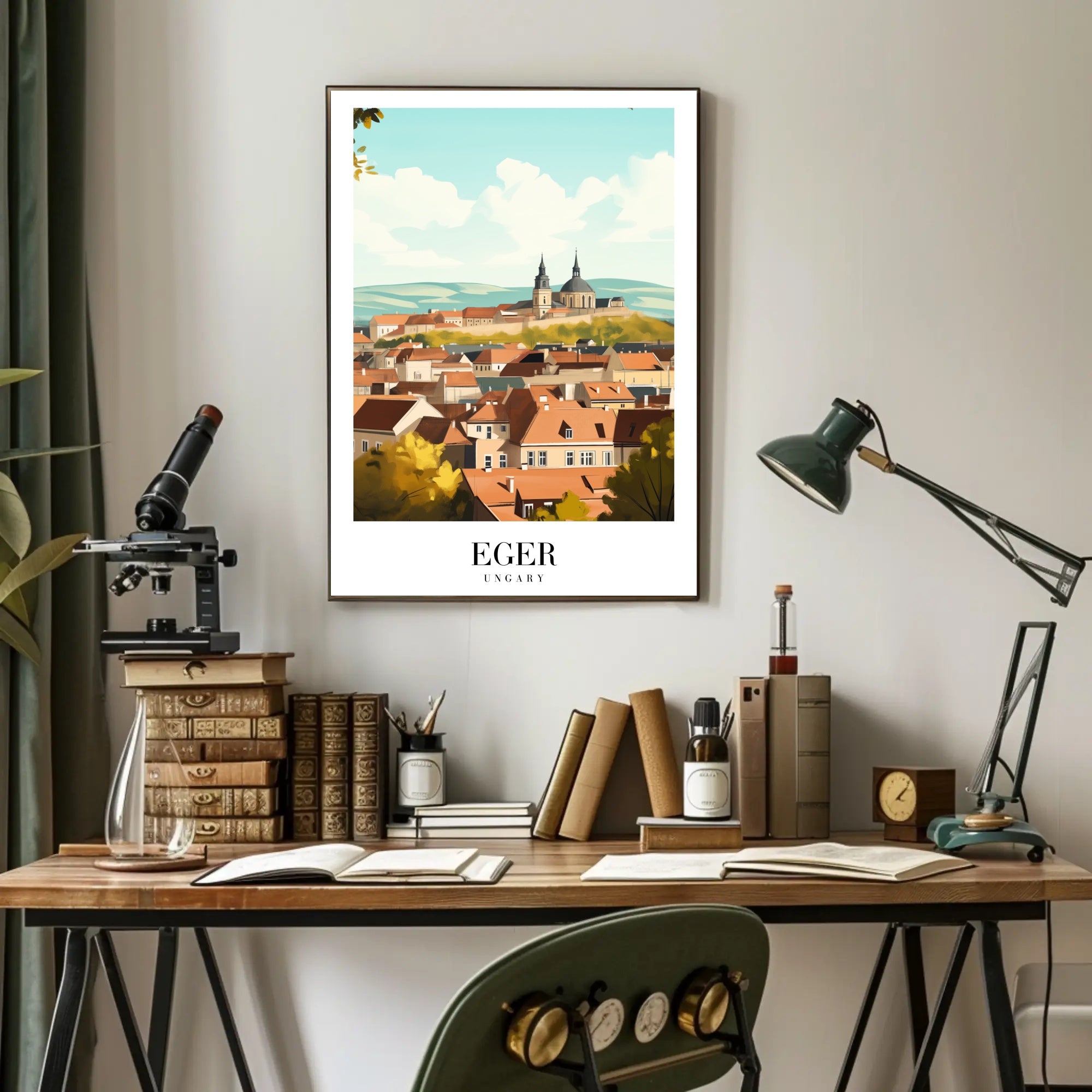 Eger Hungary Aerial View Modern Travel Poster PosterGoat