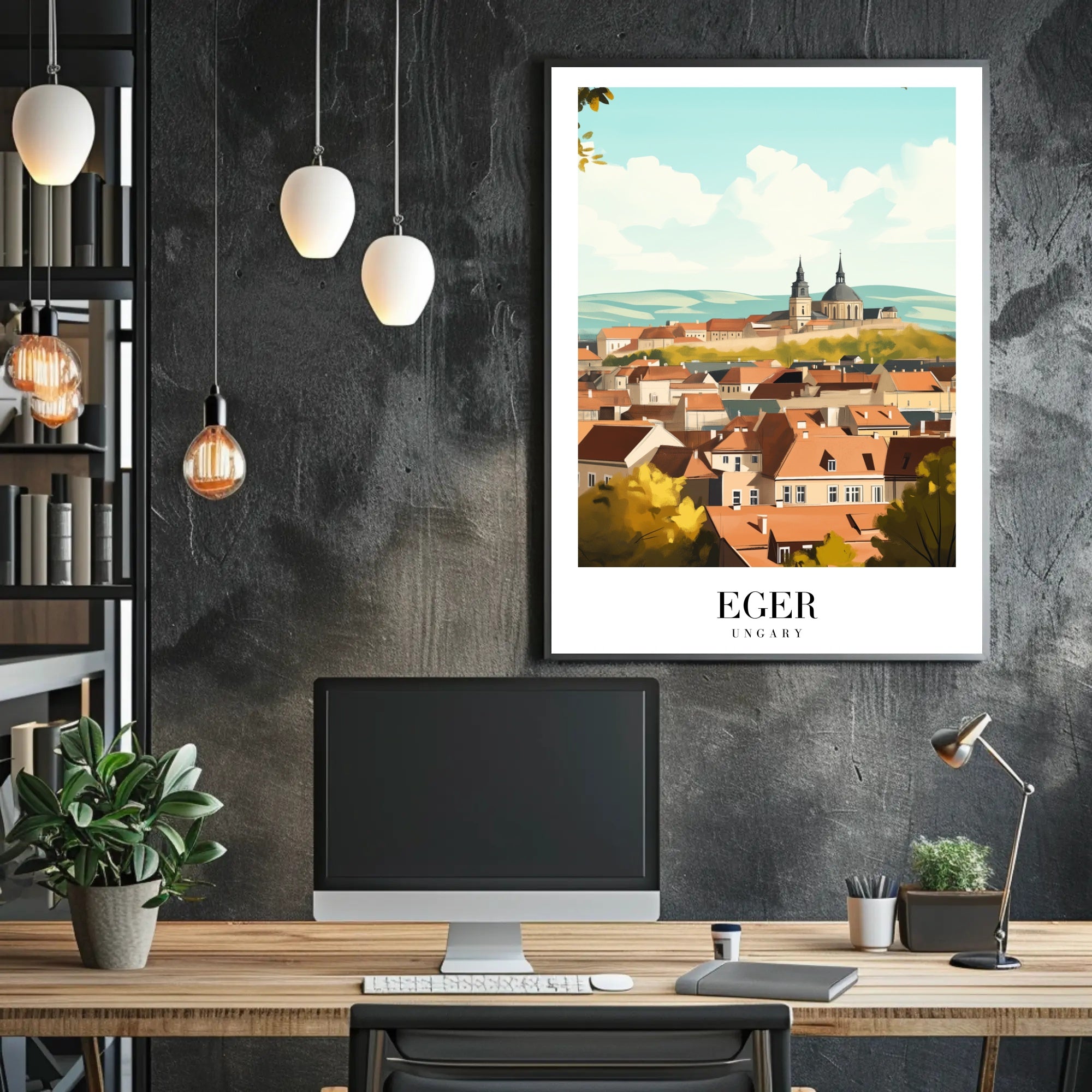 Eger Hungary Aerial View Modern Travel Poster PosterGoat